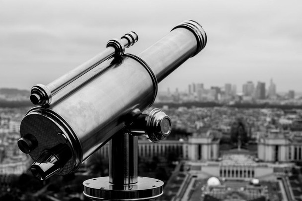 Laminated Telescope At Top Of Eiffel Tower Paris France Black and White Photo Photograph Cool Wall Decor Art Print Poster Dry Erase Sign 36x24