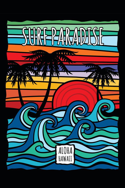 Laminated Surf Paradise Aloha Hawaii Vintage Travel Art Print Cool Wall Art Poster Dry Erase Sign 24x36