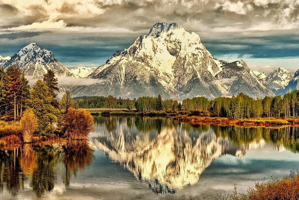 Laminated Oxbow Bend Clouds Grand Teton National Park Photo Art Print Cool Wall Art Poster Dry Erase Sign 36x24