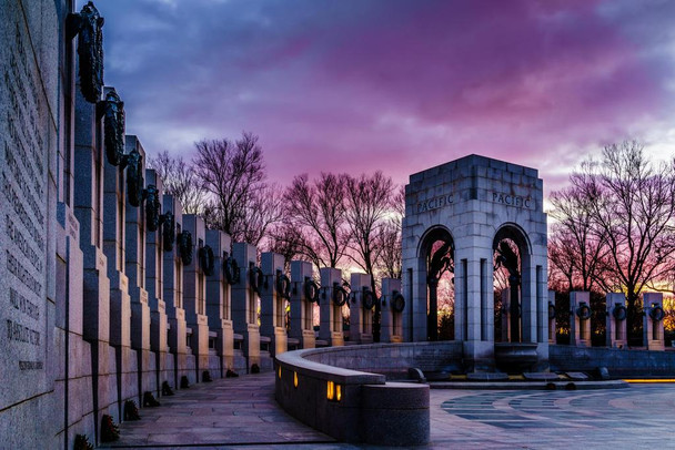 Laminated World War II Memorial at Twilight Washington DC Art Print Cool Wall Art Poster Dry Erase Wall Art 36x24