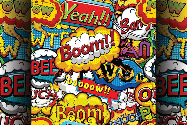 Laminated Comic Book Super Hero Sound Effects Retro Cartoon Art Print Poster Dry Erase Wall Art 24x36