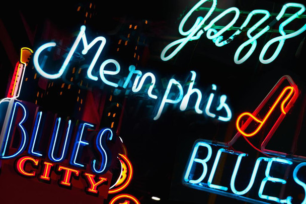 Laminated Neon Signs on Beale Street in Memphis Tennessee Photo Photograph Poster Dry Erase Sign 36x24