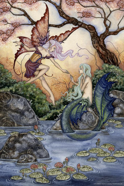 Laminated Fairy Decor The Introduction Fairies In Pond by Amy Brown Fantasy Drawing Poster Winged Water Fairy Meeting Mermaid Magical Poster Dry Erase Wall Art 24x36