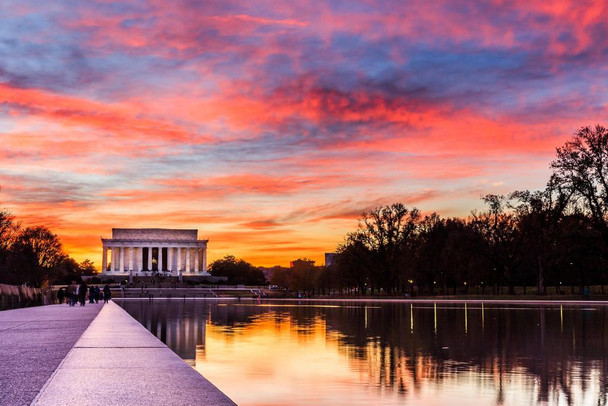Laminated Sunset at the Lincoln Memorial Washington DC Photo Art Print Poster Dry Erase Wall Art 36x24
