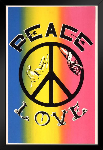 Peace and Love Rainbow Retro Vintage Black Wood Framed Poster 14x20
