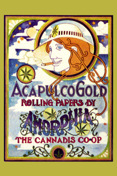 Acapulco Gold Rolling papers Cannabis Co Op Retro Vintage Marijuana Weed Room Dope Gifts Guys Propaganda Smoking Stoner Reefer Stoned Sign Buds Pothead Dorm Cool Wall Art Print Poster 12x18