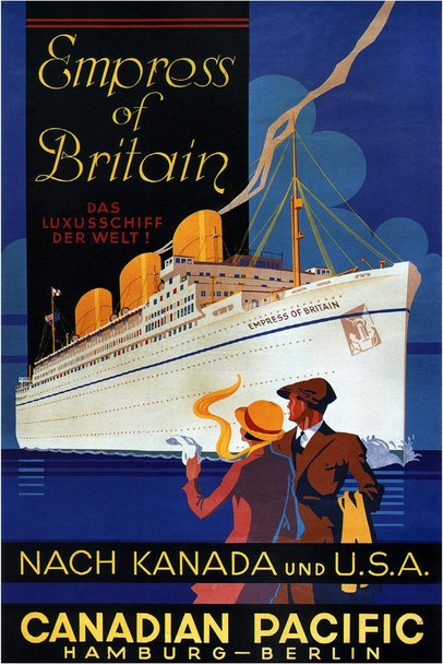 Laminated Canadian Pacific Empress of Britain Hamburg Berlin Germany Cruise Ship Vintage Travel Poster Dry Erase Sign 12x18
