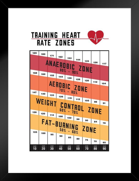 Training Heart Rate Zones Workout Gym Fitness Aerobic White Cardio Heartbeat Running Exercise Matted Framed Art Wall Decor 20x26