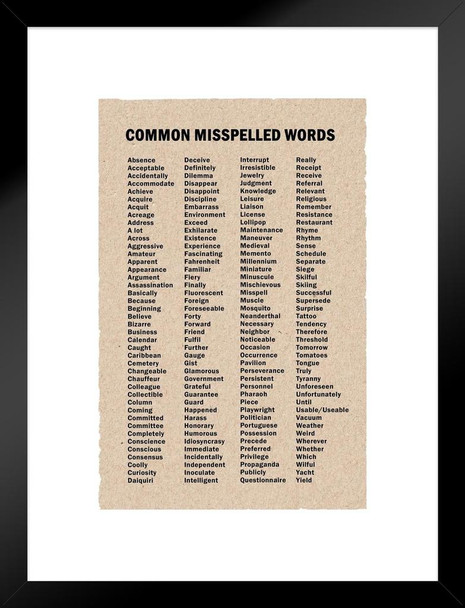 Common Misspelled Words Classroom Spelling Chart Poster Writing Reference Educational Grammar English Class Matted Framed Art Wall Decor 20x26