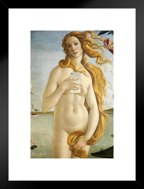 Botticelli Birth of Venus Selfie Portrait Painting Funny Matted Framed Art Print Wall Decor 20x26 inch
