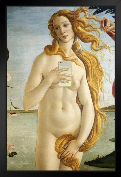 Botticelli Birth of Venus Selfie Portrait Painting Funny Black Wood Framed Poster 14x20