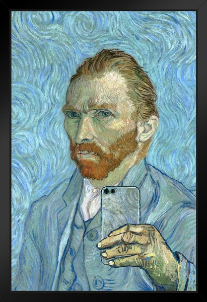 Vincent Van Gogh Selfie Portrait Painting Funny Van Gogh Wall Art Impressionist Portrait Painting Style Fine Art Home Decor Realism Artwork Decorative Wall Decor Black Wood Framed Art Poster 14x20