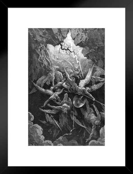 The Mouth of Hell Engraving by Gustave Dore Poster Paradise Lost Book Print Vintage French Artist Matted Framed Art Wall Decor 20x26