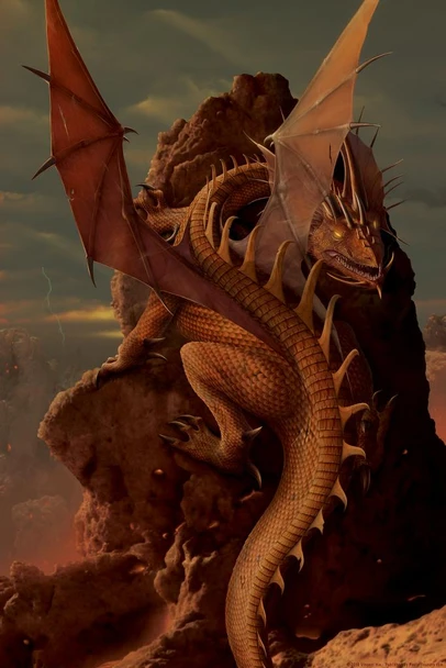 Laminated Earth and Fire Brown Dragon on Rock by Vincent Hie Art Print Poster Dry Erase Wall Art 12x18