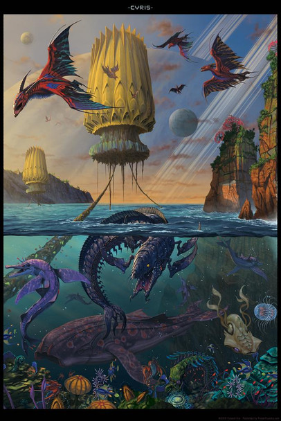 Laminated Cyris Fantasy Underwater Animals Dragon World by Vincent Hie Fantasy Poster Dry Erase Wall Art 12x18