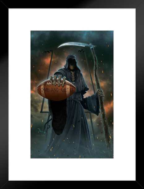 Come And Get It Grim Reaper Holding Football by Vincent Hie Fantasy Matted Framed Art Print Wall Decor 20x26 inch