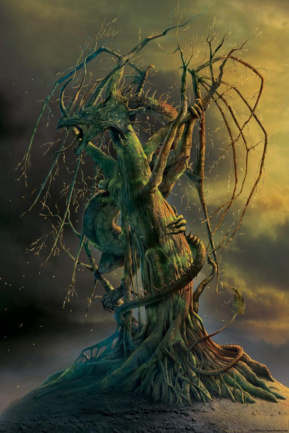 Laminated Green Tree Dragon by Vincent Hie Art Print Poster Dry Erase Wall Art 12x18