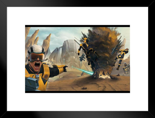 Futuristic Battlefield Space War by Vincent Hie Matted Framed Art Print Wall Decor 20x26 inch