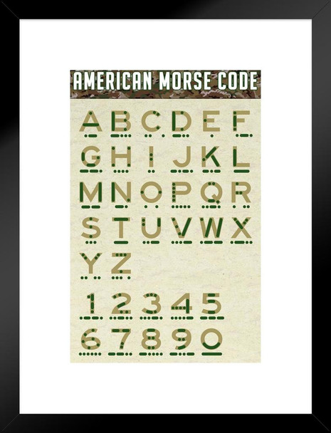 American Morse Code Alphabet and Numbers Camouflage Military Reference Chart USA Matted Framed Wall Decor Art Print 20x26
