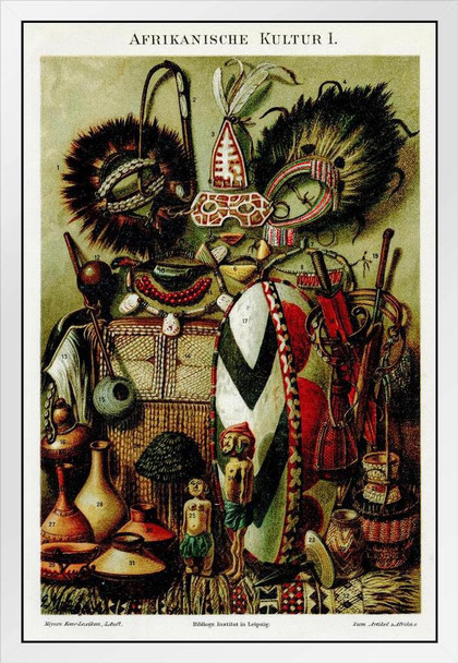 African Antiquities 1895 White Wood Framed Poster 14x20