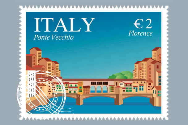 Italy Ponte Vecchio Travel Stamp Cool Wall Decor Art Print Poster 18x12
