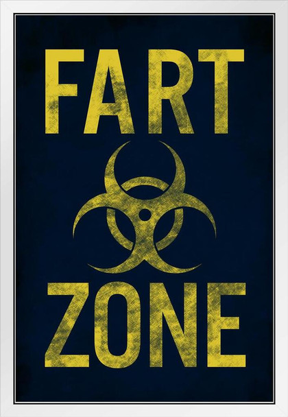 Warning Sign Biohazard Fart Zone Gas Range Attack College Humor Mancave Blue White Wood Framed Poster 14x20