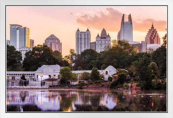 Atlanta Georgia Skyline from Piedmont Park Photo Photograph White Wood Framed Poster 20x14