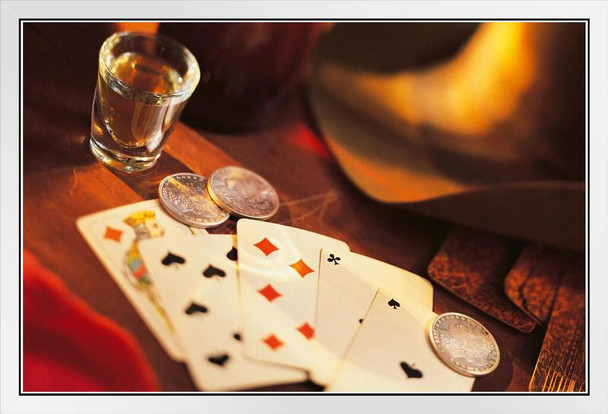 Playing Cards in the Old West Photo Photograph White Wood Framed Poster 20x14