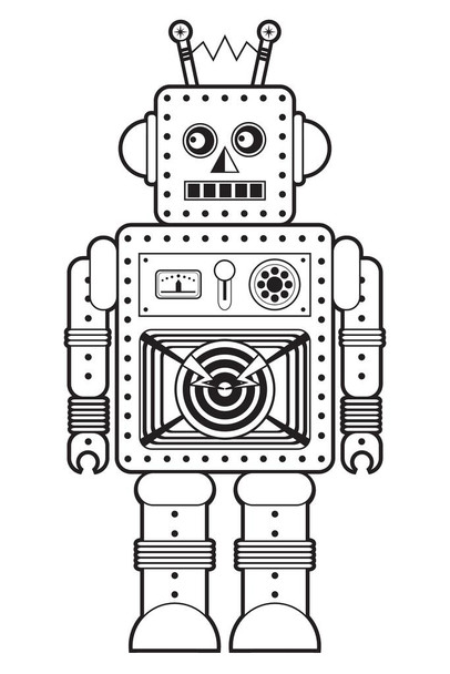 Retro Robot Coloring Poster For Kids Family Activity Creative Fun Children Cute Color Your Own Cool Wall Decor Art Print Poster 24x36