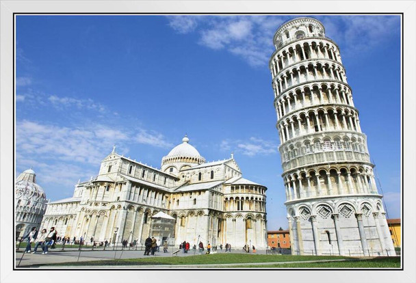 Pisa Cathedral with the Leaning Tower of Pisa Photo Photograph White Wood Framed Poster 20x14