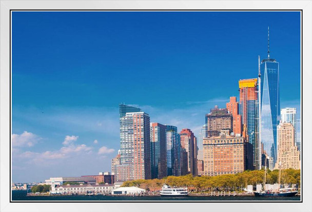 World Trade Center Battery Park Lower Manhattan New York City NYC Photo Photograph White Wood Framed Poster 20x14