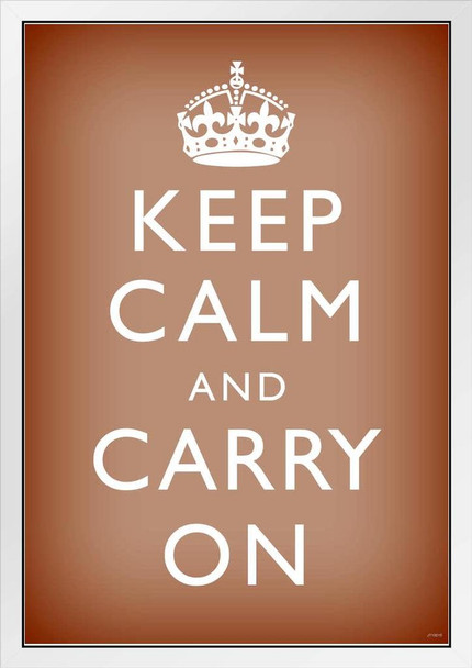 Keep Calm Carry On Motivational Inspirational WWII British Morale Orange White White Wood Framed Poster 14x20