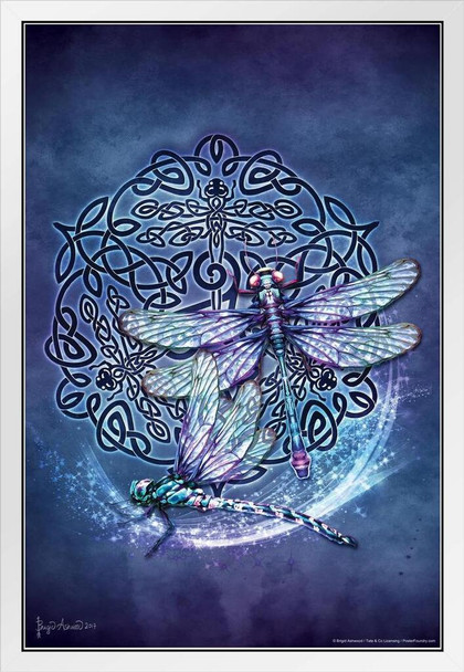 Celtic Dragonfly by Brigid Ashwood Ireland Insect Wall Art Dragonfly Print Dragonfly Pictures Wall Decor Insect Art Dragonfly Decor White Wood Framed Art Poster 14x20