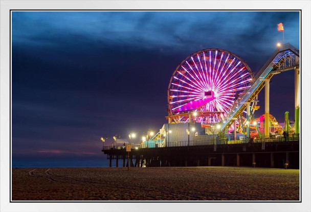 Santa Monica Pier Pacific Roller Coaster Santa Monica California Photo Photograph White Wood Framed Art Poster 20x14