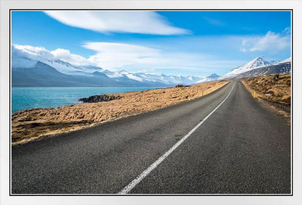 Beautiful Scenery Along Road East Fjord Iceland Photo Photograph White Wood Framed Poster 20x14