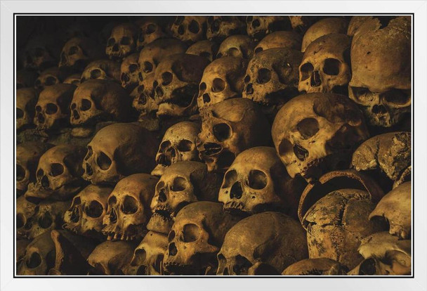 Skulls Stacked in Kabayan Cave in the Phillipines Photo Photograph White Wood Framed Poster 20x14