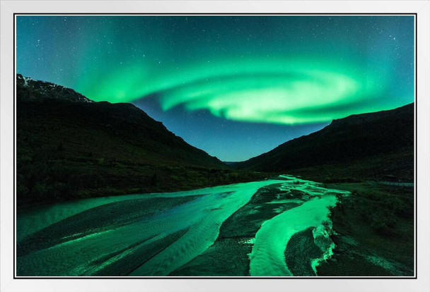 Aurora Borealis or Northern Lights Alaska Photo Photograph White Wood Framed Poster 20x14