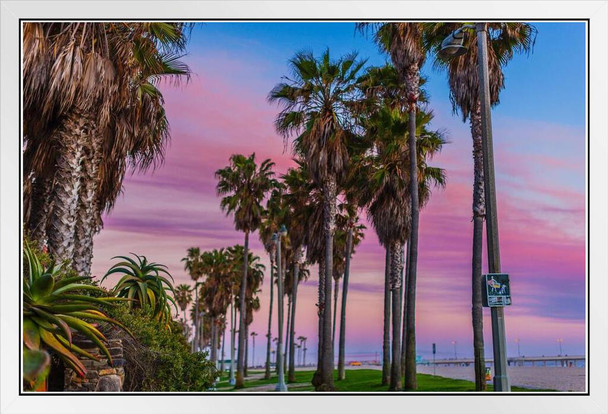 View down Ocean Front Walk Toward Venice Pier Venice Beach California Photo Photograph White Wood Framed Poster 20x14