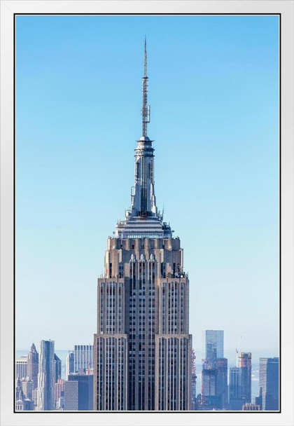 Empire State Building Manhattan New York City NYC Photo Photograph White Wood Framed Poster 14x20
