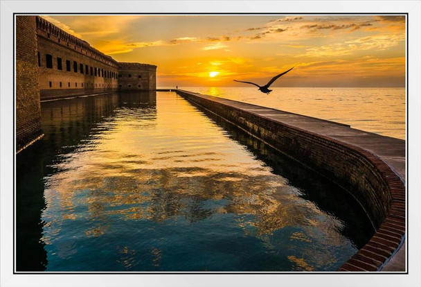 Fort Jefferson Moat Dry Tortugas National Park Photo Photograph White Wood Framed Poster 20x14