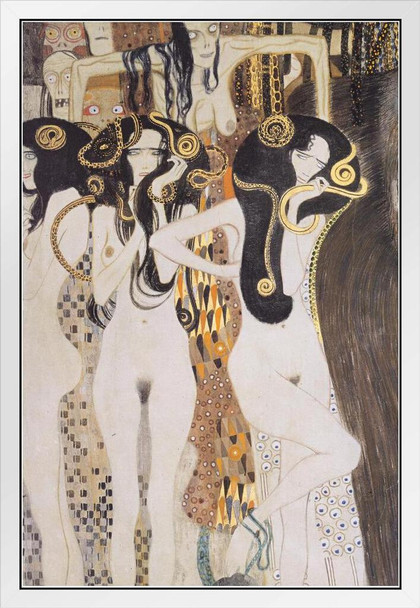 Gustav Klimt Gorgons and Typheus Gothic Reaper Art Nouveau Prints and Posters Gustav Klimt Canvas Wall Art Fine Art Wall Decor Women Landscape Abstract Painting White Wood Framed Art Poster 14x20