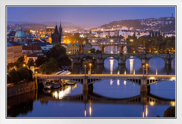 Bridges Over Vltava River Prague Czech Republic Photo Photograph White Wood Framed Poster 20x14