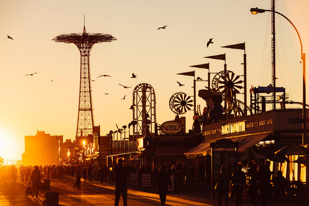 Coney Island Boardwalk Brighton Beach New York Park Sunset Photo Photograph Landscape Pictures Ocean Scenic Scenery Nature Photography Paradise Scenes Cool Wall Decor Art Print Poster 18x12