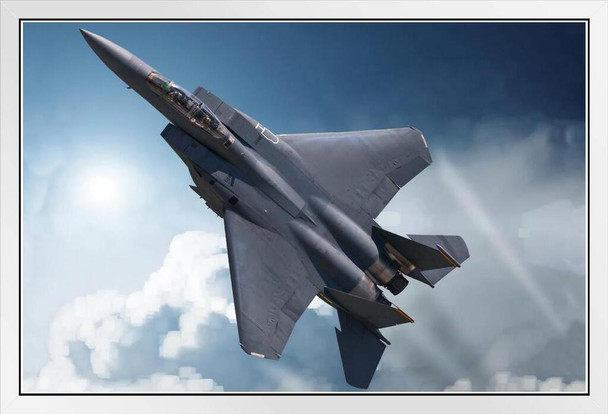 F15 Eagle Tactical Fighter Aircraft in High Attitude Maneuver Photo Photograph White Wood Framed Poster 20x14