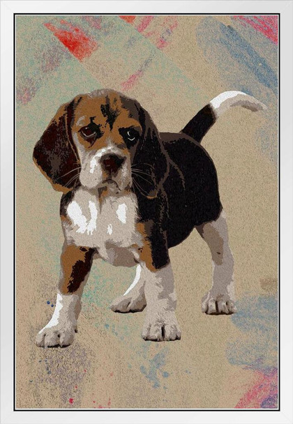 Dogs Beagles Painting Color Splash Puppy Posters For Wall Funny Dog Wall Art Dog Wall Decor Puppy Posters For Kids Bedroom Animal Wall Poster Cute Animal Posters White Wood Framed Art Poster 14x20