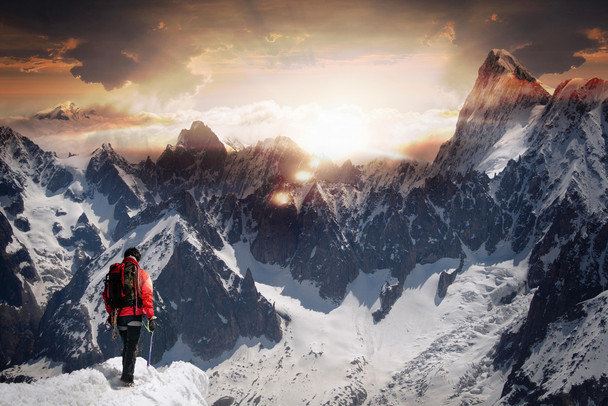 Lone Climber Watching a Mountain Sunset Photo Photograph Cool Wall Art Print Poster 18x12