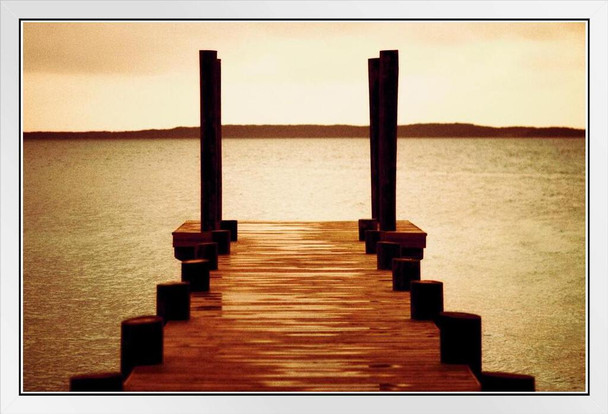 Wooden Dock Harbor Island Bahamas at Sunset Photo Photograph White Wood Framed Poster 20x14