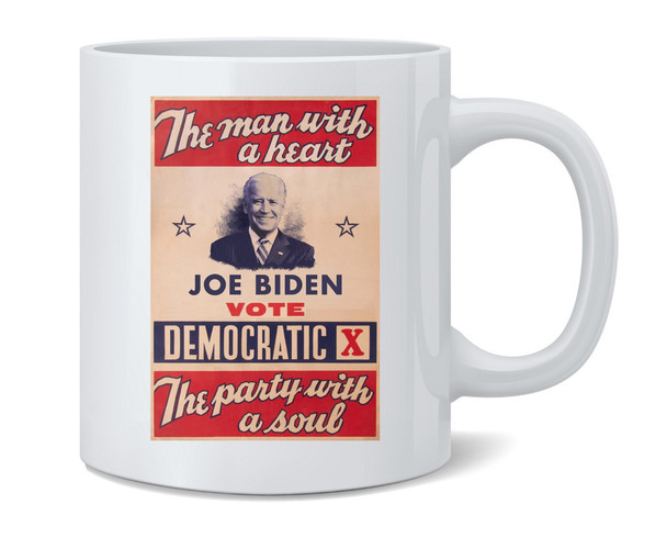 Joe Biden 2024 Election For President Man With A Heart Democratic Party With A Soul Retro Vintage Style Ceramic Coffee Mug 12 oz