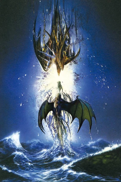 Laminated Genesis Dragon Two Dragons Colliding Flash of Light Explosion by Ciruelo Fantasy Painting Gustavo Cabral Poster Dry Erase Wall Art 12x18