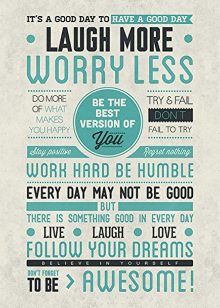 Be Awesome Laugh More Worry Less Motivational Inspirational Be Awesome Awesomeness Happy Live Classroom Success Succeed Worry Happiness Love Life Inspiration Cool Huge Large Giant Poster Art 39x55